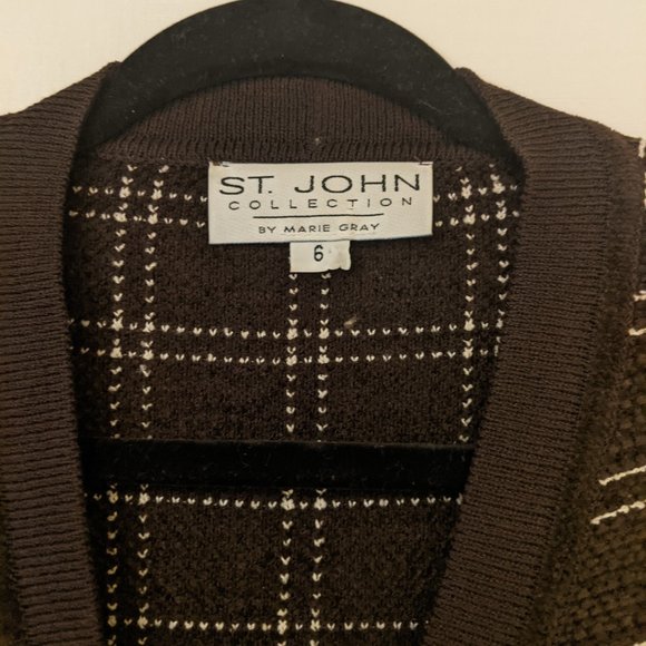 St. John brown windowpane cardigan sweater size 6 - Picture 3 of 4